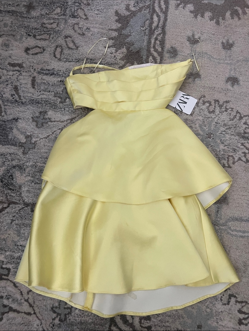 ZARA Pale Yellow Tiered Satin Cocktail Dress